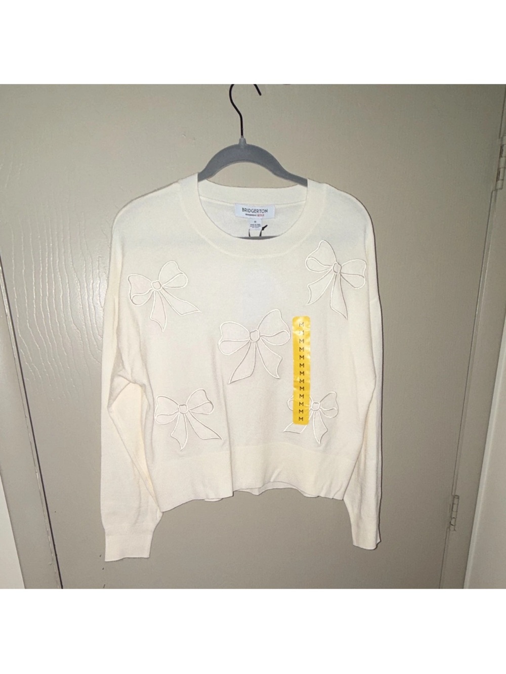 Bridgeton Cream Crewneck Sweater with Bow Appliqués